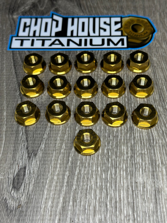 Set of 16  Gold - 1/4-28  1/2" Wrench/ Chop House Titanium Lug Nuts